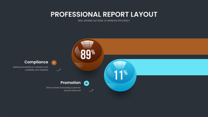 Fototapeta premium Corporate Visualization Two Element Graph Presentation Design. Creative Briefing Slideshow Layout Vector Illustration. Financial Planning 2 Step Chart Frame Template.