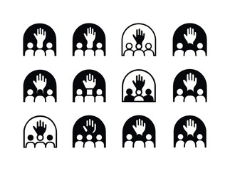 Interactive Theater Icons. Interactive theater. Icon set. Set Logo of interactive theater: audience engagement arc. harmonious logo variations of the same