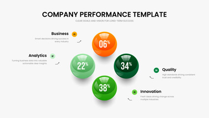Creative Review Four Element Graph Slide Template. Medical Growth Slideshow Design Vector Illustration. Business Strategy 4 Option Chart Presentation Layout.
