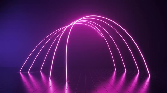 Neon magenta arc twisting gently harmonic curves futuristic UI inspired glow cascading smoothly across surreal cinematic ambience ethereal atmosphere futuristic horizon depth glow layers