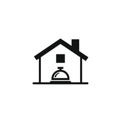 Simple black house icon with chimney and cooking pot inside, vector illustration