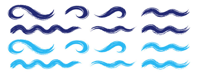 Hand drawn abstract wavy lines and swirl brush strokes vector set on transparent background