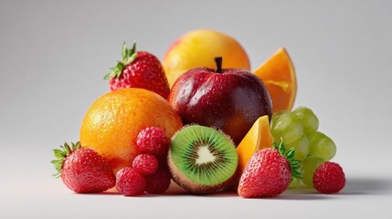 Vibrant medley of fresh fruits composing a colorful still life arrangement