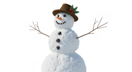 Snowman Wearing a Hat winter character isolated on a transparent background