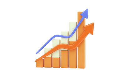 3D Bar Chart with Upward Trend Arrows
