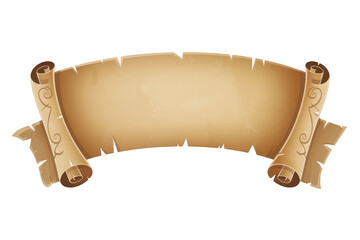 Vintage parchment scroll banner brown isolated on a transparent background