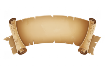 Vintage parchment scroll banner brown isolated on a transparent background