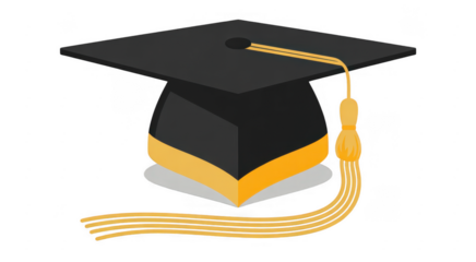 Black and Gold Graduation Cap graduation hat mortarboard isolated on a transparent background