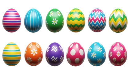 Easter sunday decorated eggs isolated on transparent background
