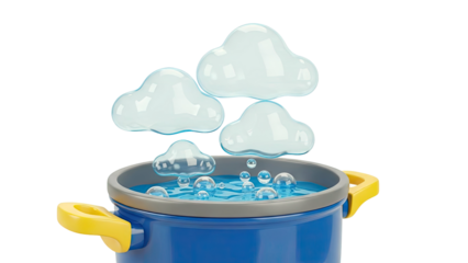 Bubbles Shaped Like Clouds Emerging From a Blue Pot