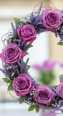 Floral Wreath with Purple Roses and Lavender - A Romantic Decoration.
