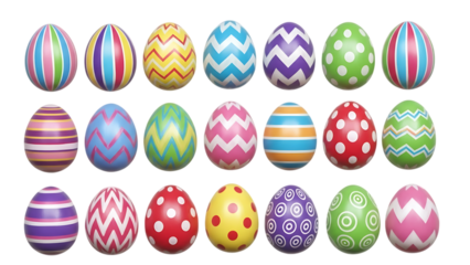 Easter sunday decorated eggs isolated on transparent background