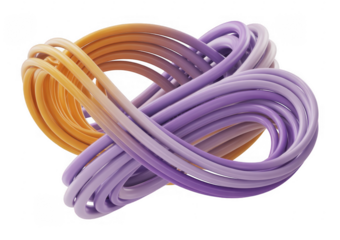 Colorful rubber bands in purple and orange elastic bands isolated on a transparent background