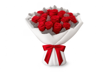 Romantic red rose bouquet with silver glitter transparent background