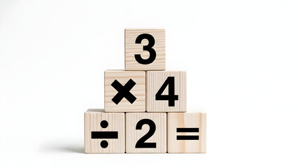 Wooden blocks with mathematical symbols provide a playful educational resource for children learning arithmetic, fostering early numeracy and problem solving skills.