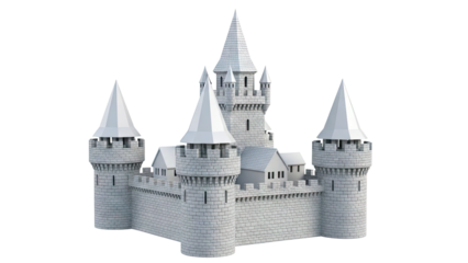 Fantasy Castle with White Stone and Conical Towers