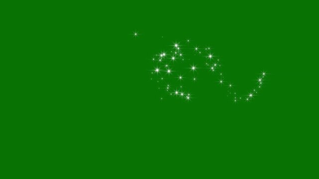 White glitter sparkles trail, magic dust, pixie dust path, luxury christmas star, magic sparkles glitter line stars, fairy dust wand glitter stars trail transition on green background. 4k animation