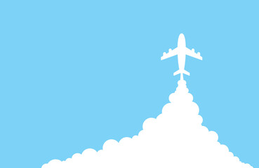 Airplane flight. Simple airplane opening on blue background