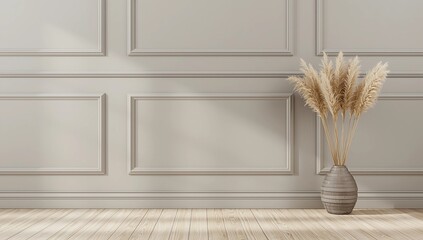 Modern living room interior design. gray wall and wood floor.empty room 3d render