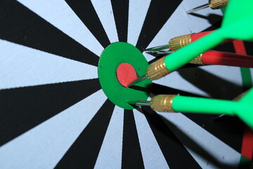 Macro photo of a played dart game.