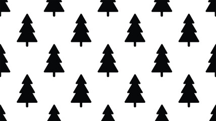 Black Pine Tree Forest Silhouette Vector Illustration Isolated on White Background Representing Nature, Woodland, and Evergreen Landscape