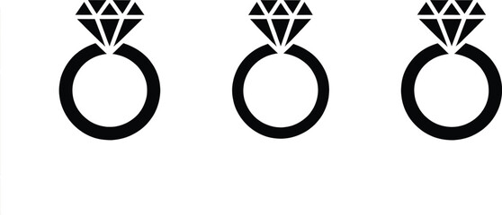 Luxury Gold Diamond Wedding and Engagement Rings Icon Set on Black Background Symbolizing Marriage, Love, Proposal, and Jewelry Design