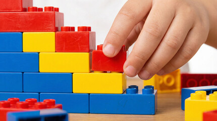 カラフルなブロックで遊ぶ子供の手元