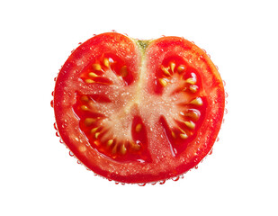 Super Fresh Vegetables : Red Tomato Slice with Water Droplets isolated on a transparent background