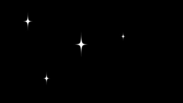Twinkle sparkle stars animation, glowing pixie dust bursts, white twinkling particles, cartoon doodle sparkles, magic energy explosions, shimmering confetti effects for on black background