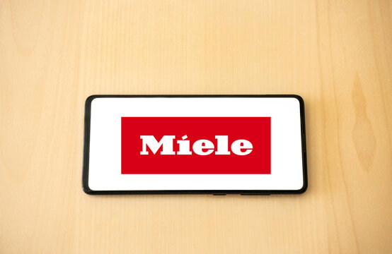 Miele logo on a smartphone with wooden background. Link&ouml;ping, &Ouml;sterg&ouml;tland, Sweden. 01-16-2026