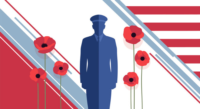 Soldier Standing with Poppies Remembrance Day.