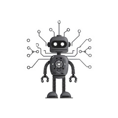 Retro Robot with Circuit Lines on Transparent Background
