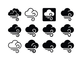 Stormy Cloud Emblem Set. stormy clouds. Icon set. Set Logo of stormy clouds: swirling wind. harmonious logo variations of the same emblematic concept, each