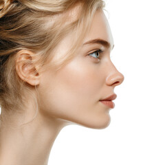 Profile of woman with blonde hair on transparent background