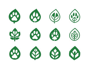Eco-Tourism Logo Set. Eco-tourism with wildlife preservation. Icon set. Set Logo of eco-tourism with wildlife preservation: animal footprint symbol. harmonious