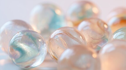 Colorful marbles on a surface showing reflections and textures during daylight