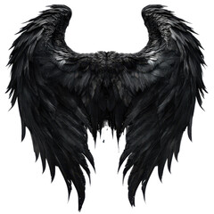 Dark Feathered Angel Wings on Transparent Background