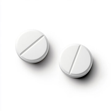 Wei&szlig;e Tabletten, Pillen, freigestellt vor wei&szlig;em Hintergrund, Generative AI