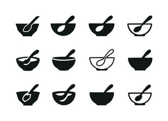 Poverty Alleviation Icons. Poverty alleviation. Icon set. Set Logo of poverty alleviation: bowl and spoon symbol. harmonious logo variations of the same