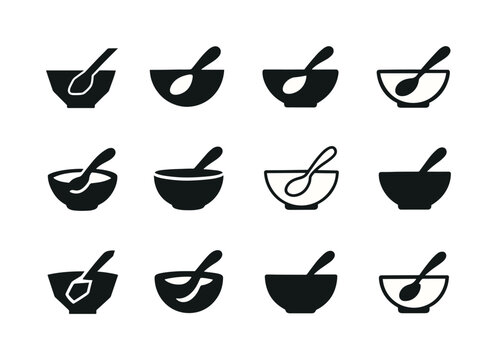 Poverty Alleviation Icons. Poverty alleviation. Icon set. Set Logo of poverty alleviation: bowl and spoon symbol. harmonious logo variations of the same