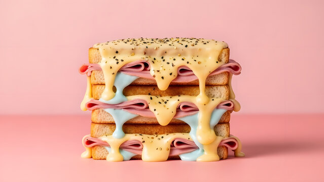 Delicious croque monsieur sandwich stack with cheese and ham