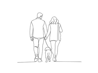 Obraz premium Couple Walking With Dog