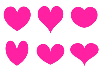 ハート　アイコン　素材　セット　シンプル　あしらい　飾り　パーツ　ハンコ　スタンプ　ポップ　おしゃれ　挿絵　Pink heart icons set.Symbol of Love Icon flat style.Isolated cute hearts shape,stickers.