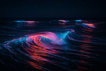 Swirling neon vortex wave pattern with layered cyan and red highlights suggesting fast rotating energy.