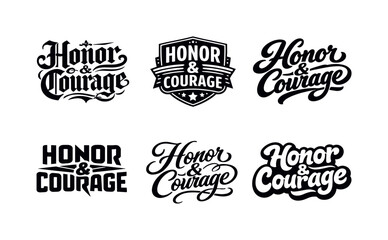 Fototapeta premium Emblematic Lettering Variations. Honor and courage. Set lettering. harmonious lettering variations of the same emblematic concept, each with different artistic