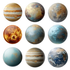 Planets of solar system on transparent background