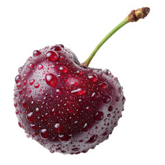 Fresh Cherry with Dew Drops on Transparent Background