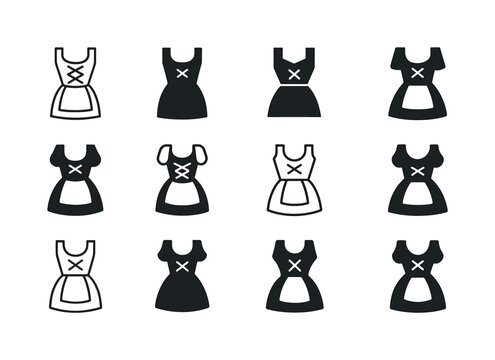Cultural Dress Icon Set. Cultural dress. Icon set. Set Logo of cultural dress: dirndl outline. harmonious logo variations of the same emblematic concept, each