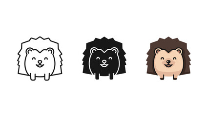Fototapeta premium Hedgehog Vector Illustration Set - Line Art, Black, Color