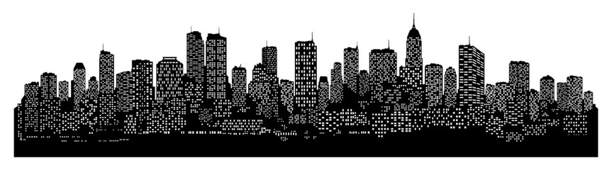 black and white city silhouette without background